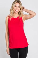 Red Sleeveless Ruched Top