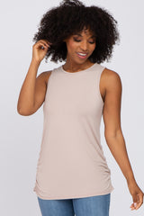 Taupe Sleeveless Ruched Maternity Top