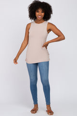 Taupe Sleeveless Ruched Top