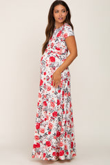 Ivory Floral Front Twist Maternity Maxi Dress