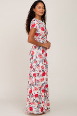 Ivory Floral Front Twist Maxi Dress