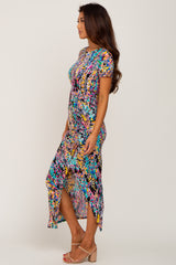 Black Multi-Color Floral Side Slit Maxi Dress
