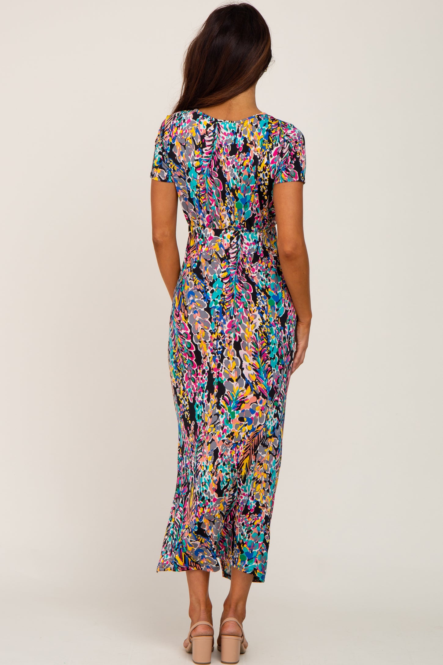 Black Multi-Color Floral Side Slit Maxi Dress