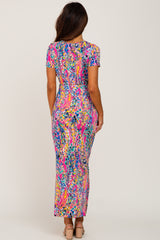 Fuchsia Multi-Color Floral Side Slit Maxi Dress