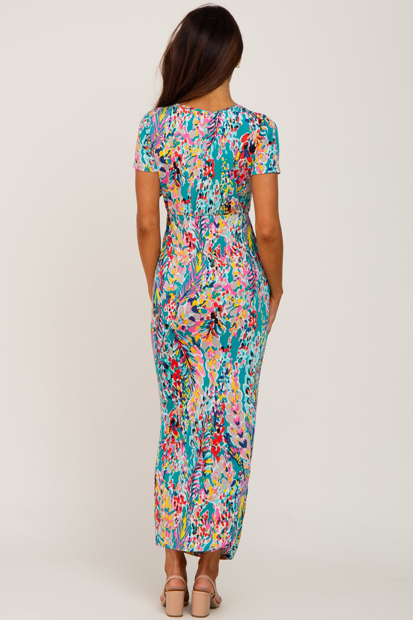 Jade Multi-Color Floral Side Slit Maxi Dress