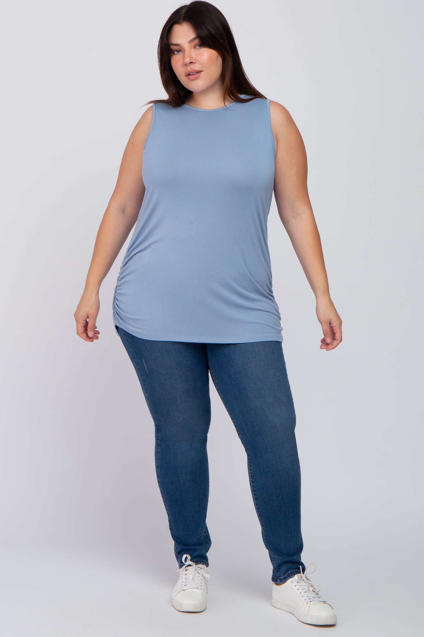 Light Blue Ruched Side Plus Tank