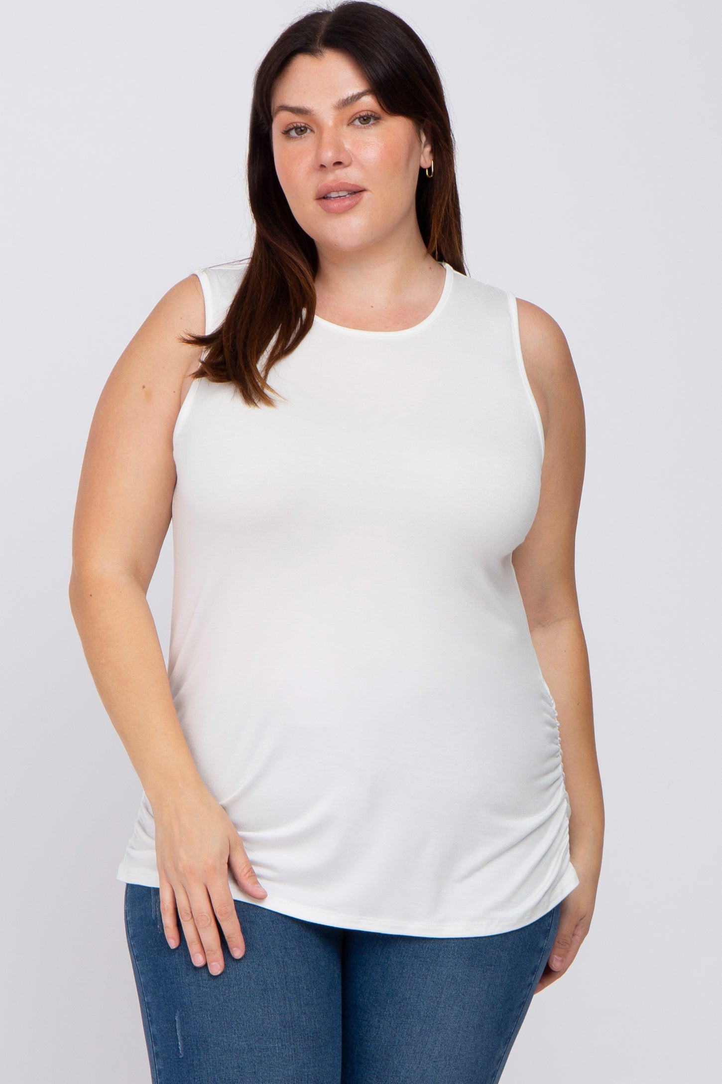 Ivory Ruched Side Plus Maternity Tank