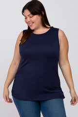 Navy Ruched Side Plus Tank