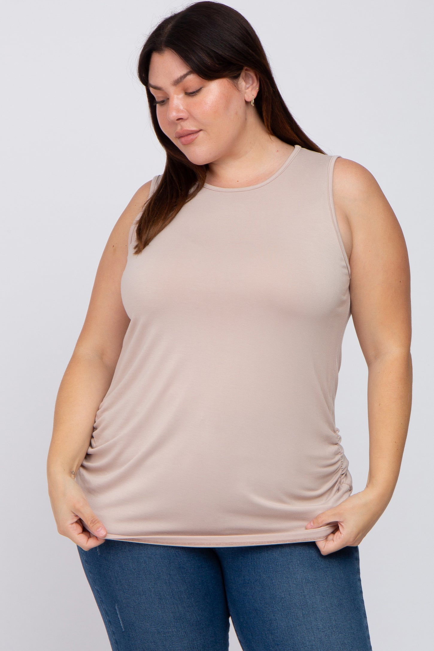 Taupe Ruched Side Plus Tank