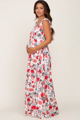 Ivory Floral Flounce Maternity Maxi Dress