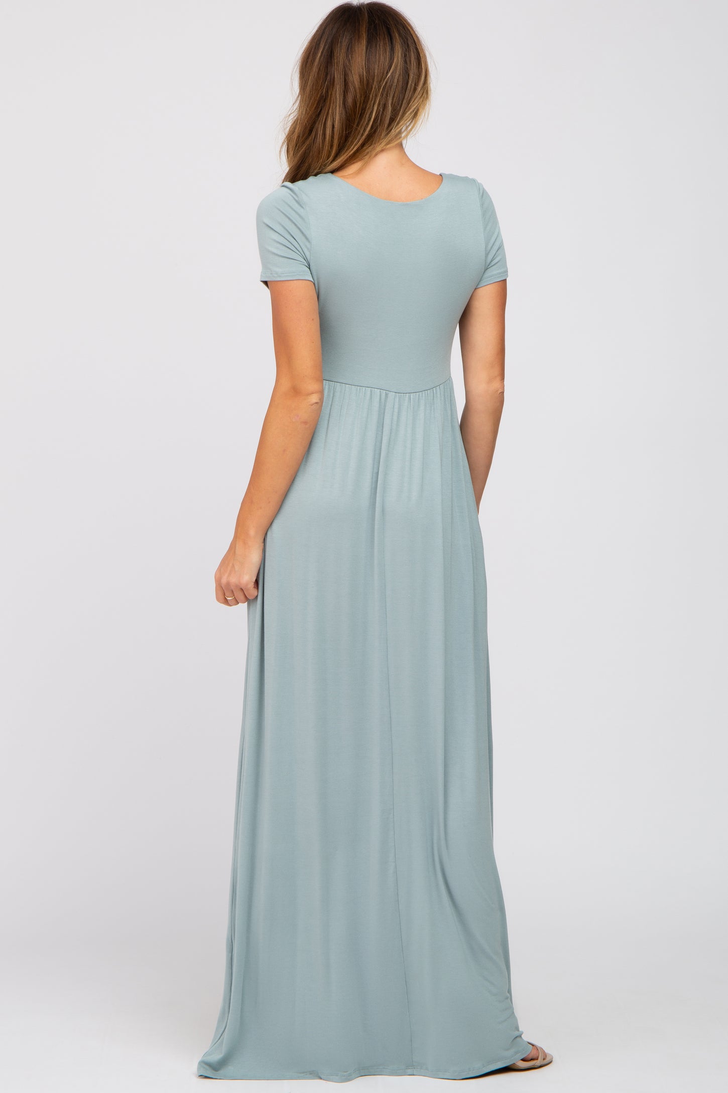light blue short sleeve maxi dress Elegant Blush Flower Girl Dress with Slit & Long Sleeves