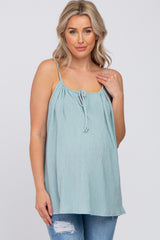 Mint Green Textured Front Tie Maternity Tank Top