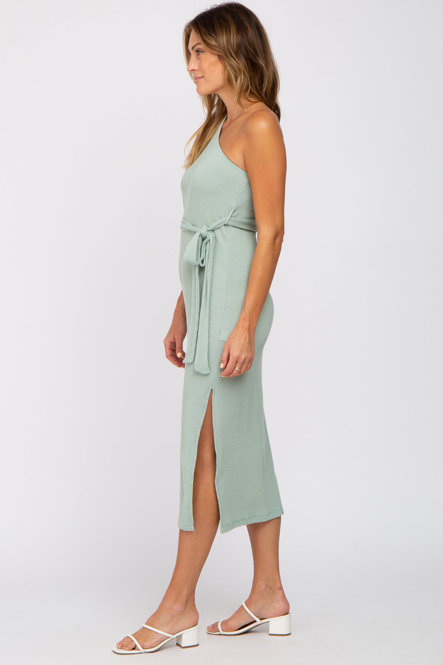 ribbed one shoulder midi dress LNA Clothing