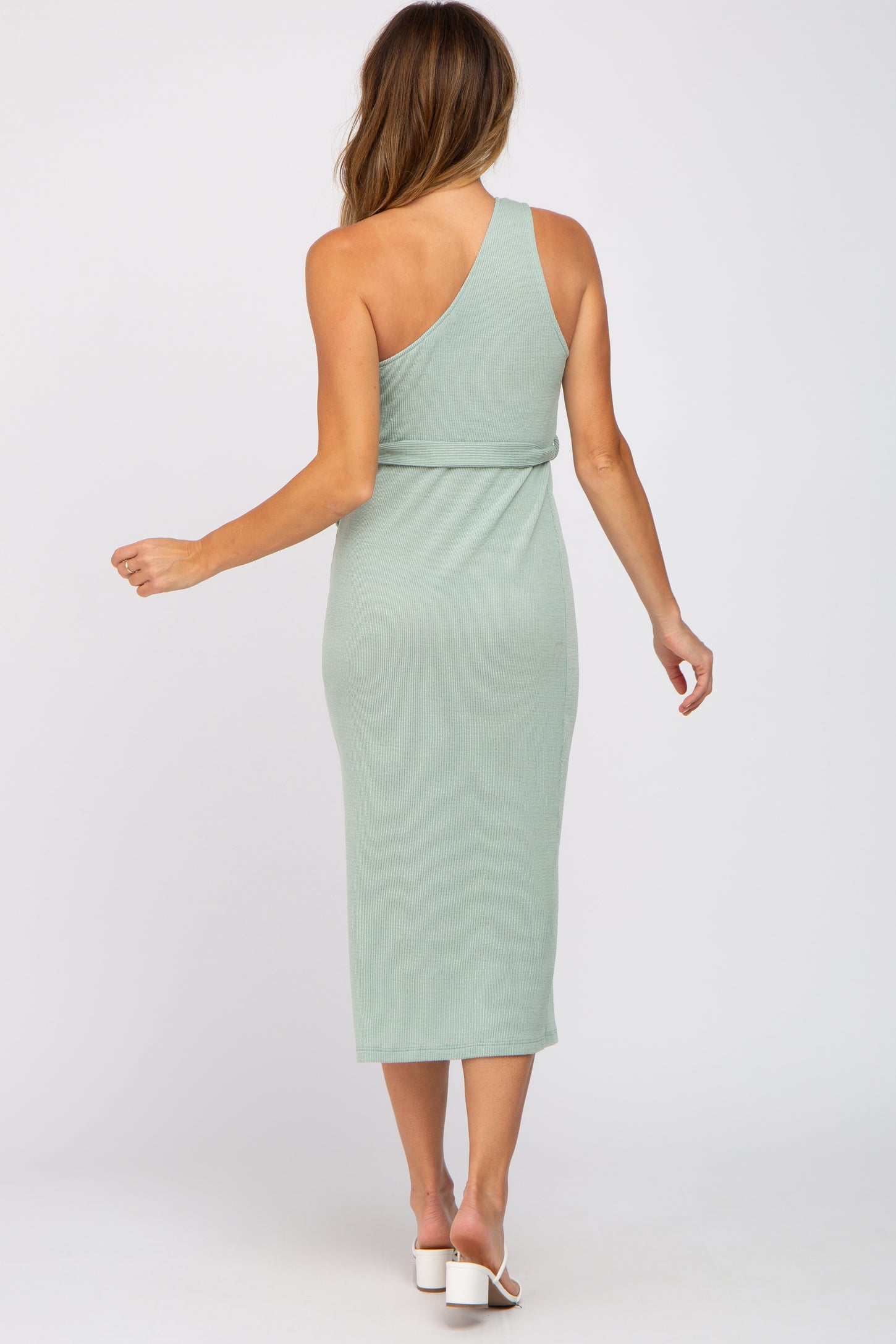 ribbed one shoulder midi dress Pink Ribbed One Shoulder Cut-Out Side Midi Dress /1-2-2-1