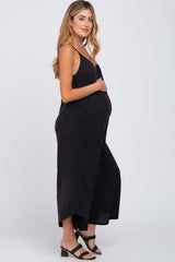 Black V-Neck Wide Leg Maternity Jumpsuit
