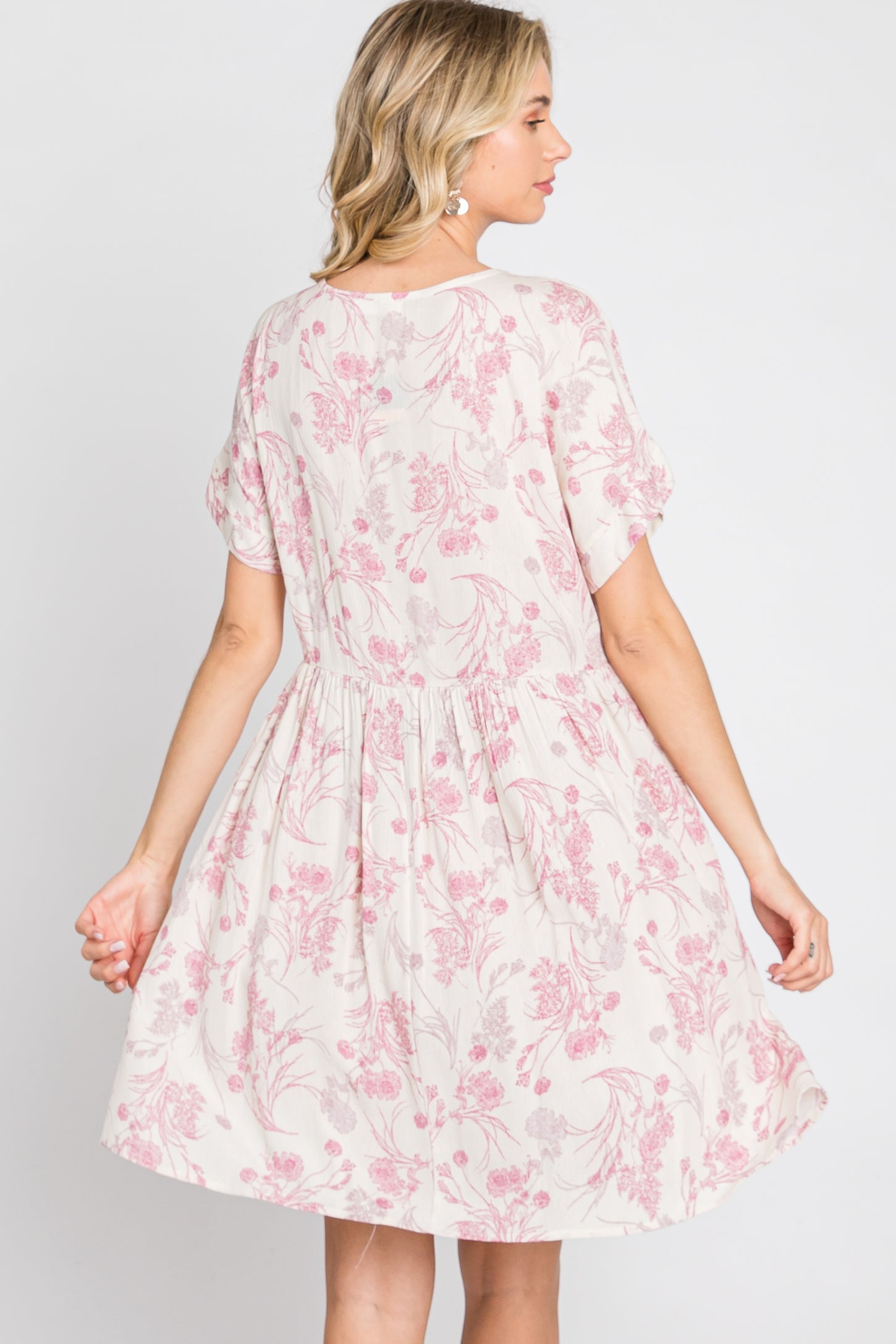 Pink Floral V-Neck Dress