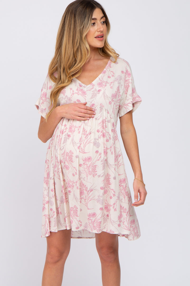 Pink Floral V-Neck Maternity Dress – PinkBlush