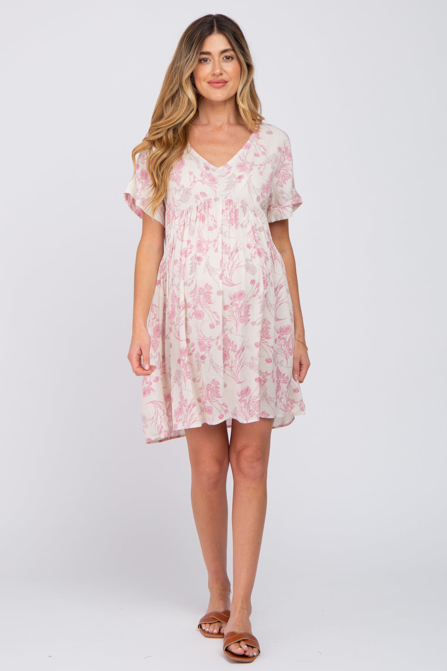 Pink Floral V-Neck Maternity Dress – PinkBlush