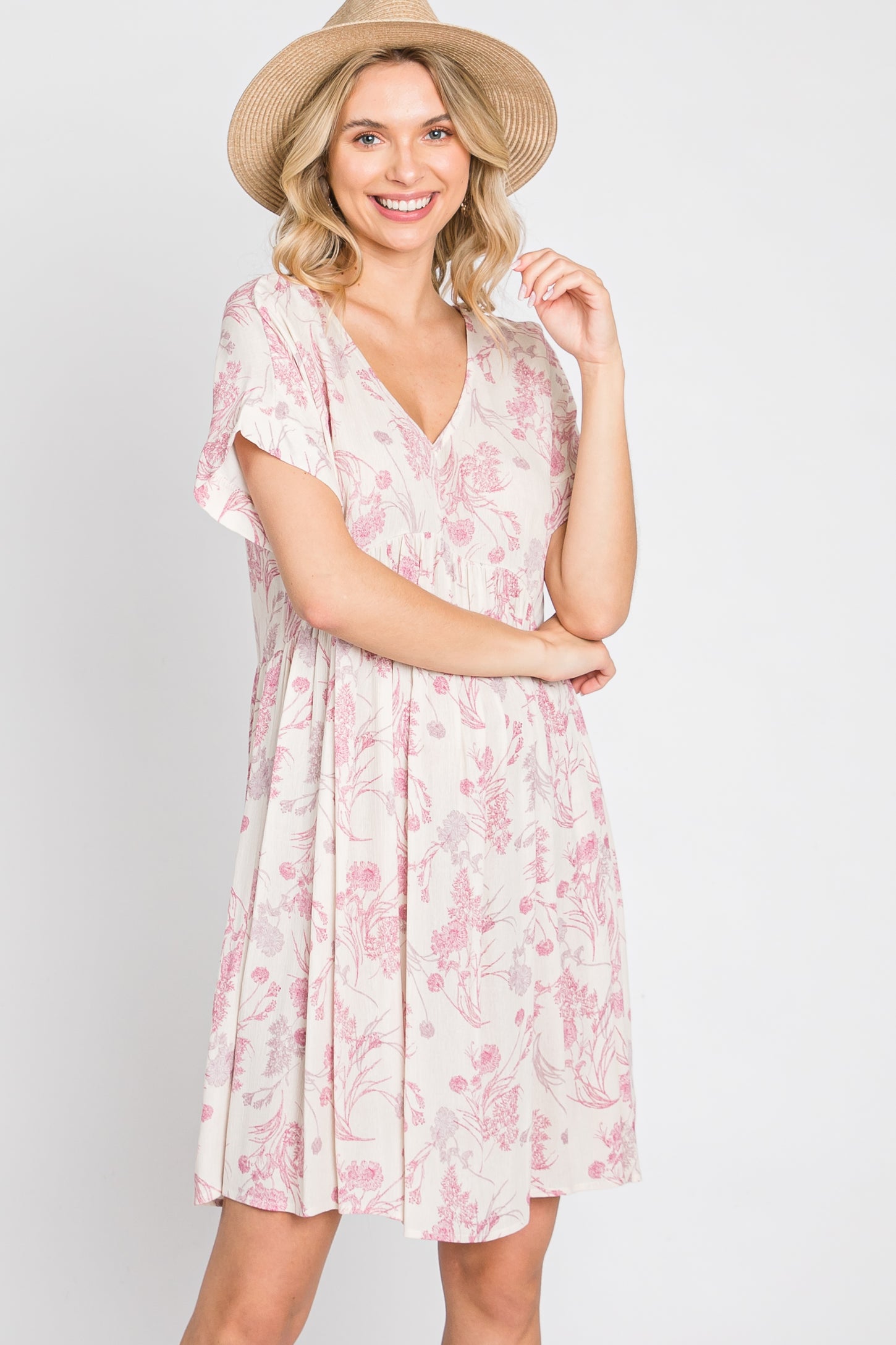 Pink Floral V-Neck Maternity Dress – PinkBlush