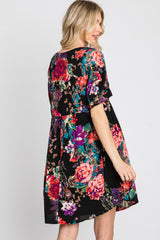 Black Floral Short Sleeve Dress