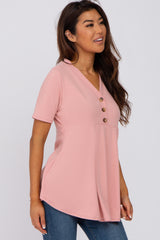 Pink Ribbed Button Accent Blouse