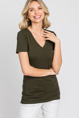 Olive V-Neck Short Sleeve Top