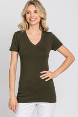 Olive V-Neck Short Sleeve Top