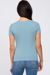 Blue V-Neck Short Sleeve Top