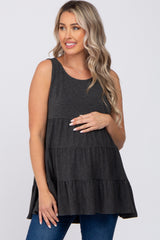 Charcoal Tiered Sleeveless Maternity Top