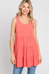 Coral Tiered Sleeveless Maternity Top