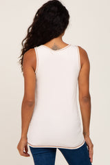 Cream Sleeveless Ribbed Button Front Top