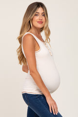 Cream Sleeveless Ribbed Button Front Maternity Top