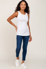 Ivory Sleeveless Ribbed Button Front Top