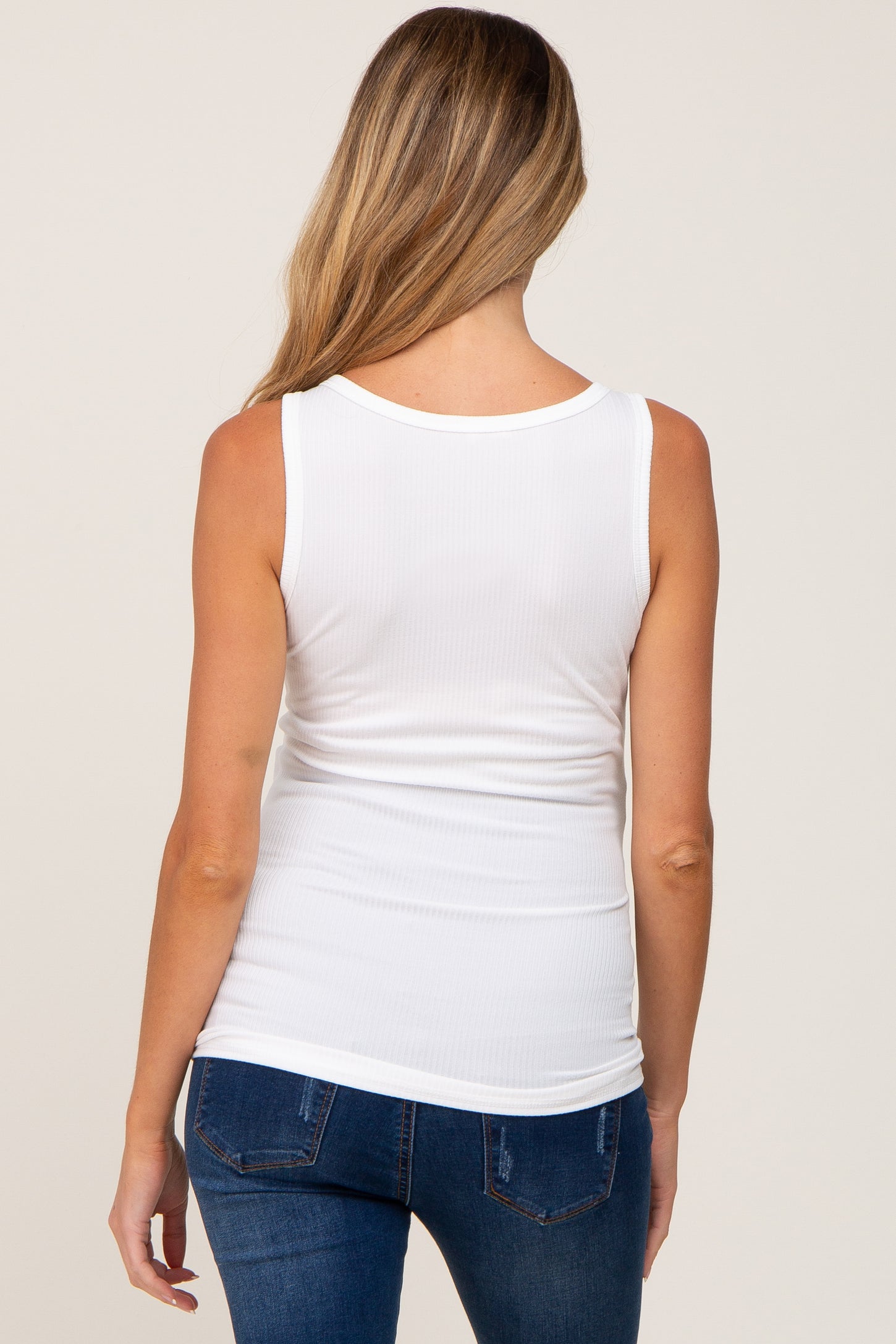 Ivory Sleeveless Ribbed Button Front Maternity Top