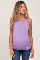 Lavender Sleeveless Ribbed Button Front Maternity Top