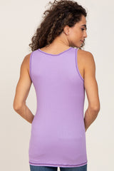 Lavender Sleeveless Ribbed Button Front Top