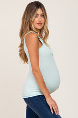 Mint Sleeveless Ribbed Button Front Maternity Top