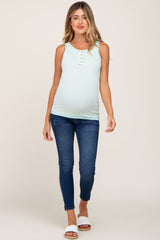 Mint Sleeveless Ribbed Button Front Maternity Top