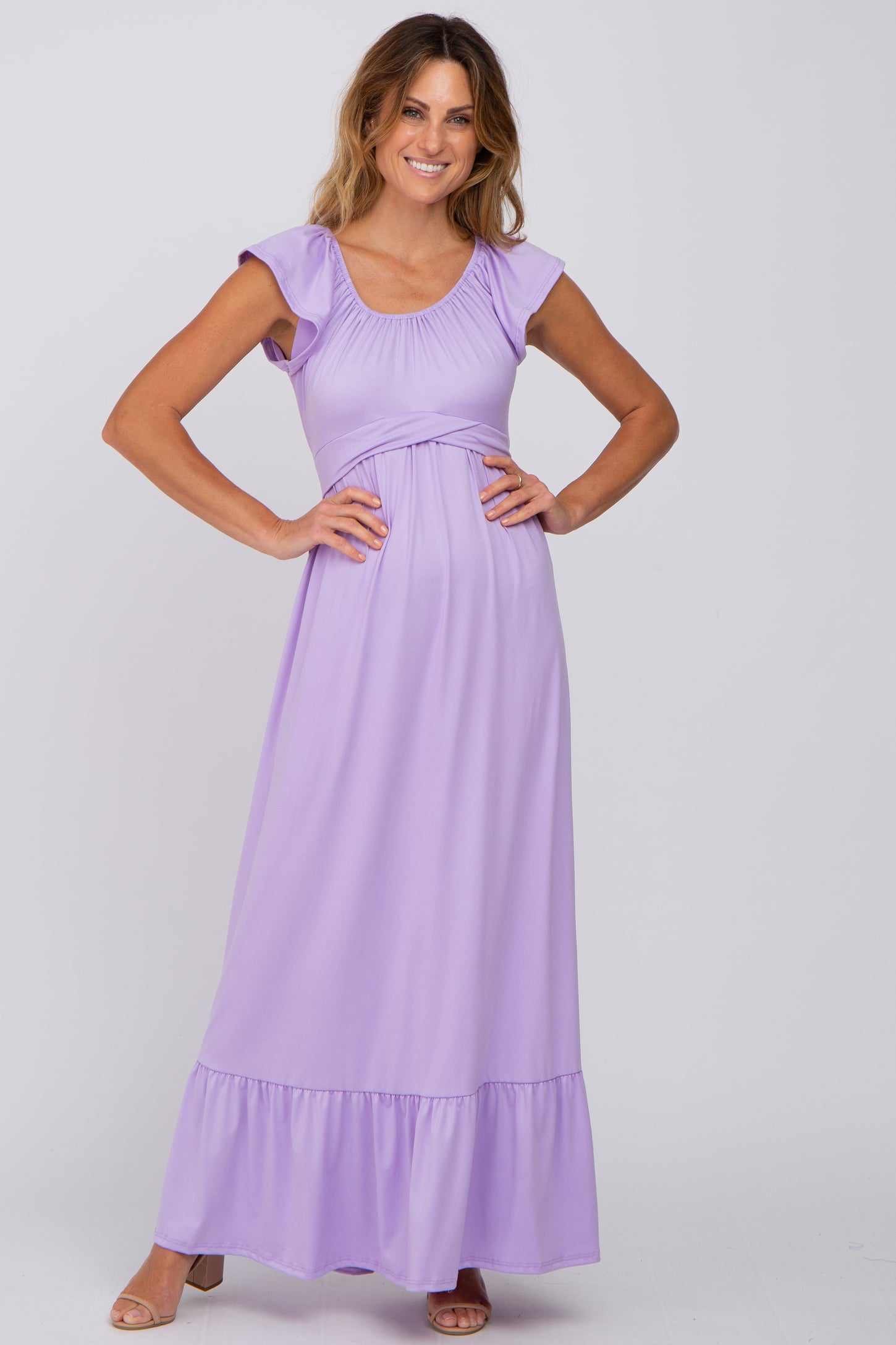 Lavender Off Shoulder Tie Back Maxi Dress
