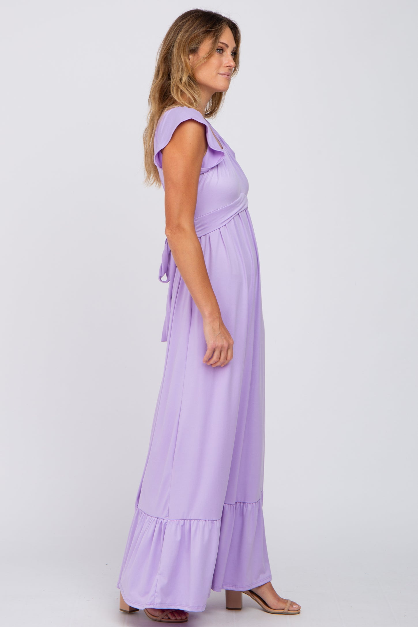Lavender Off Shoulder Tie Back Maxi Dress