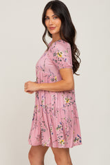 Pink Floral Off Shoulder Tiered Dress