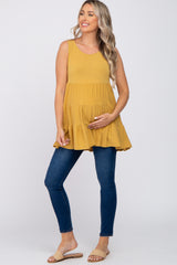 Yellow Tiered Sleeveless Maternity Top
