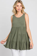 Olive Tiered Sleeveless Maternity Top