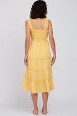 Yellow Gingham Smocked Tiered Midi Dress