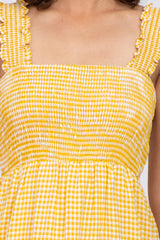 Yellow Gingham Smocked Tiered Midi Dress