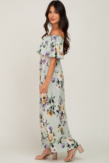 Sage Floral Off Shoulder Maxi Dress
