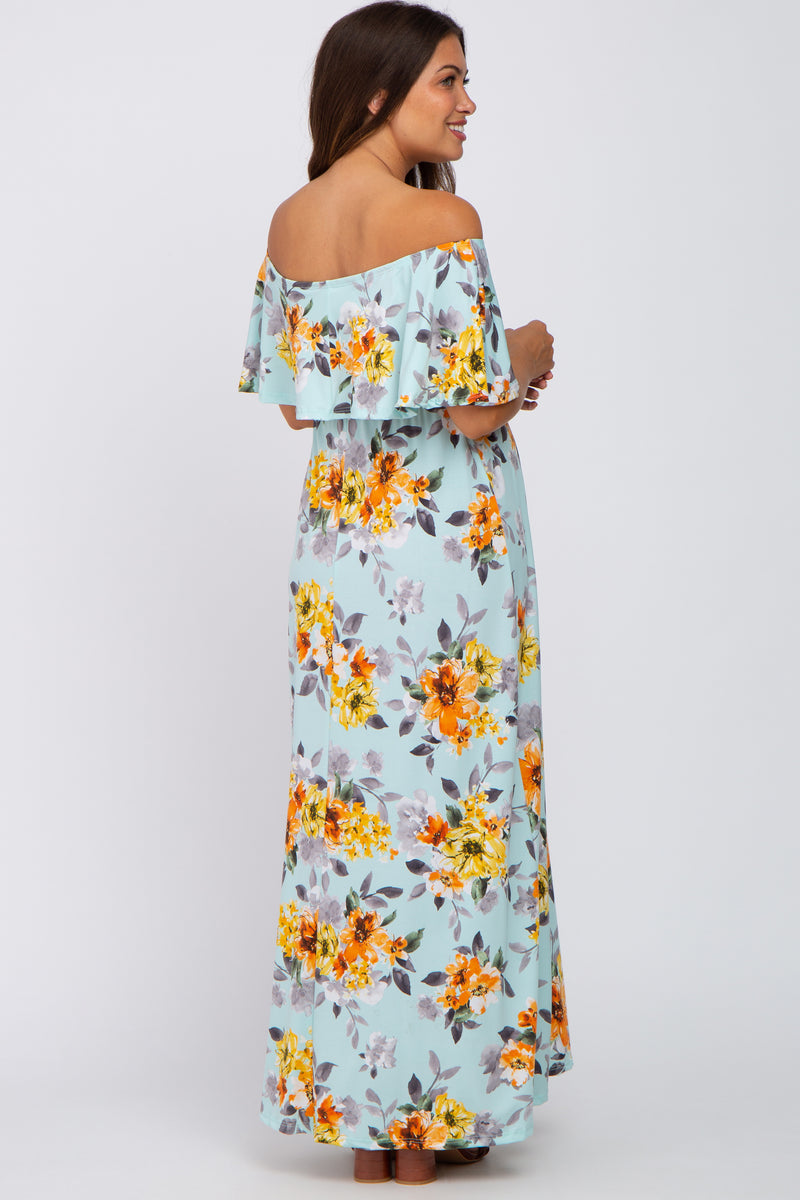 Light Blue Floral Off Shoulder Maternity Maxi Dress PinkBlush Light Blue Floral Off Shoulder Maternity Maxi Dress PinkBlush