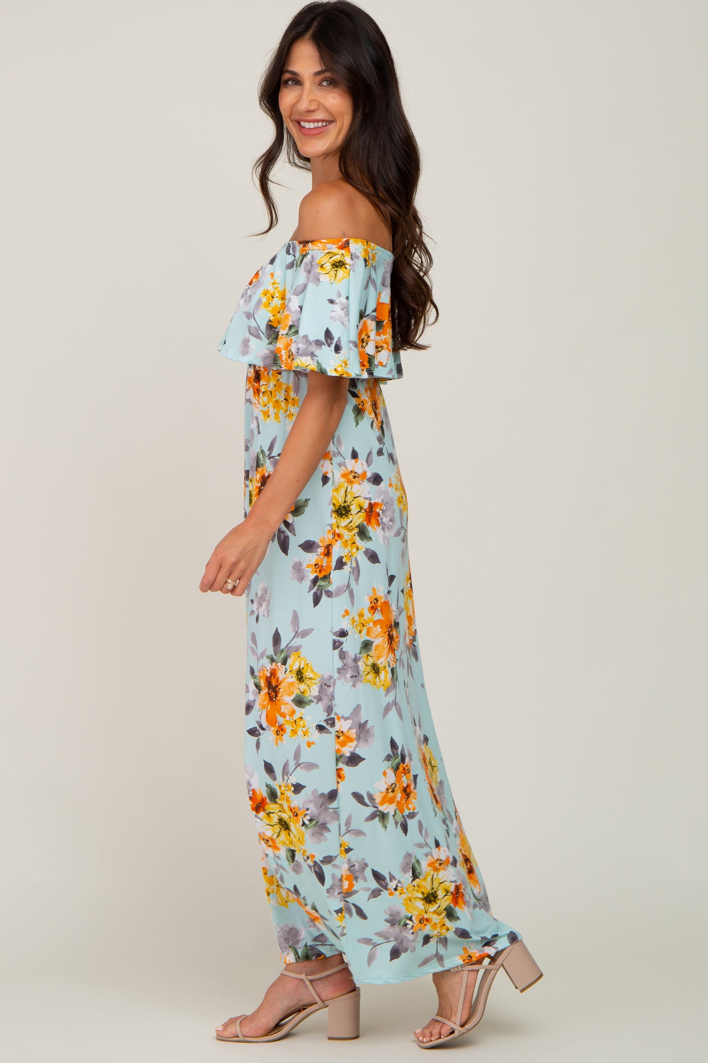 Light Blue Floral Off Shoulder Maxi Dress PinkBlush Light Blue Floral Off Shoulder Maxi Dress PinkBlush