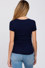 Navy Blue Basic Short Sleeve Maternity Fitted Top