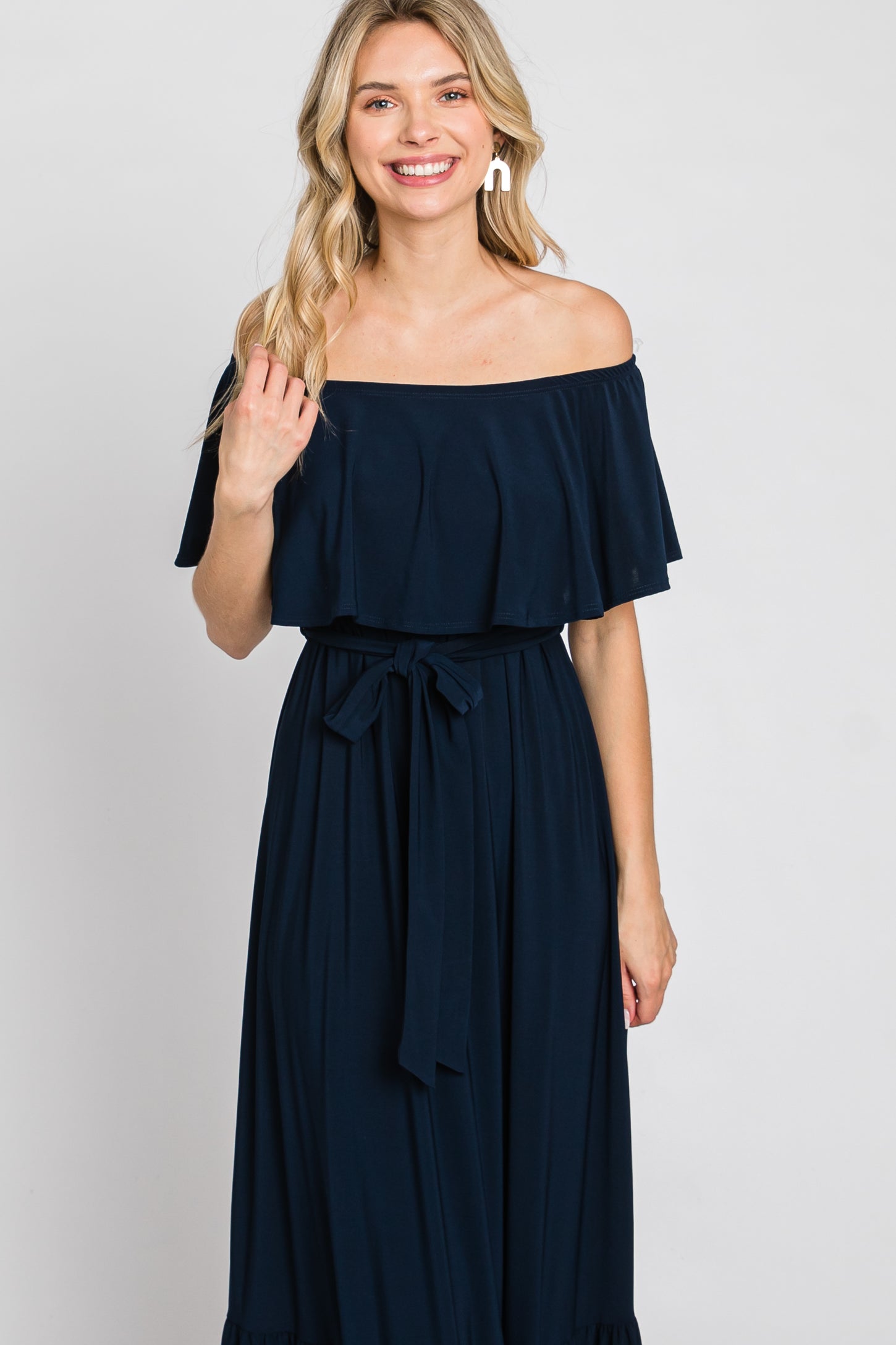 Navy Blue Off Shoulder Maxi Dress– PinkBlush